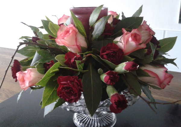 Flower Arrangement on a Vintage Glass Cake Stand